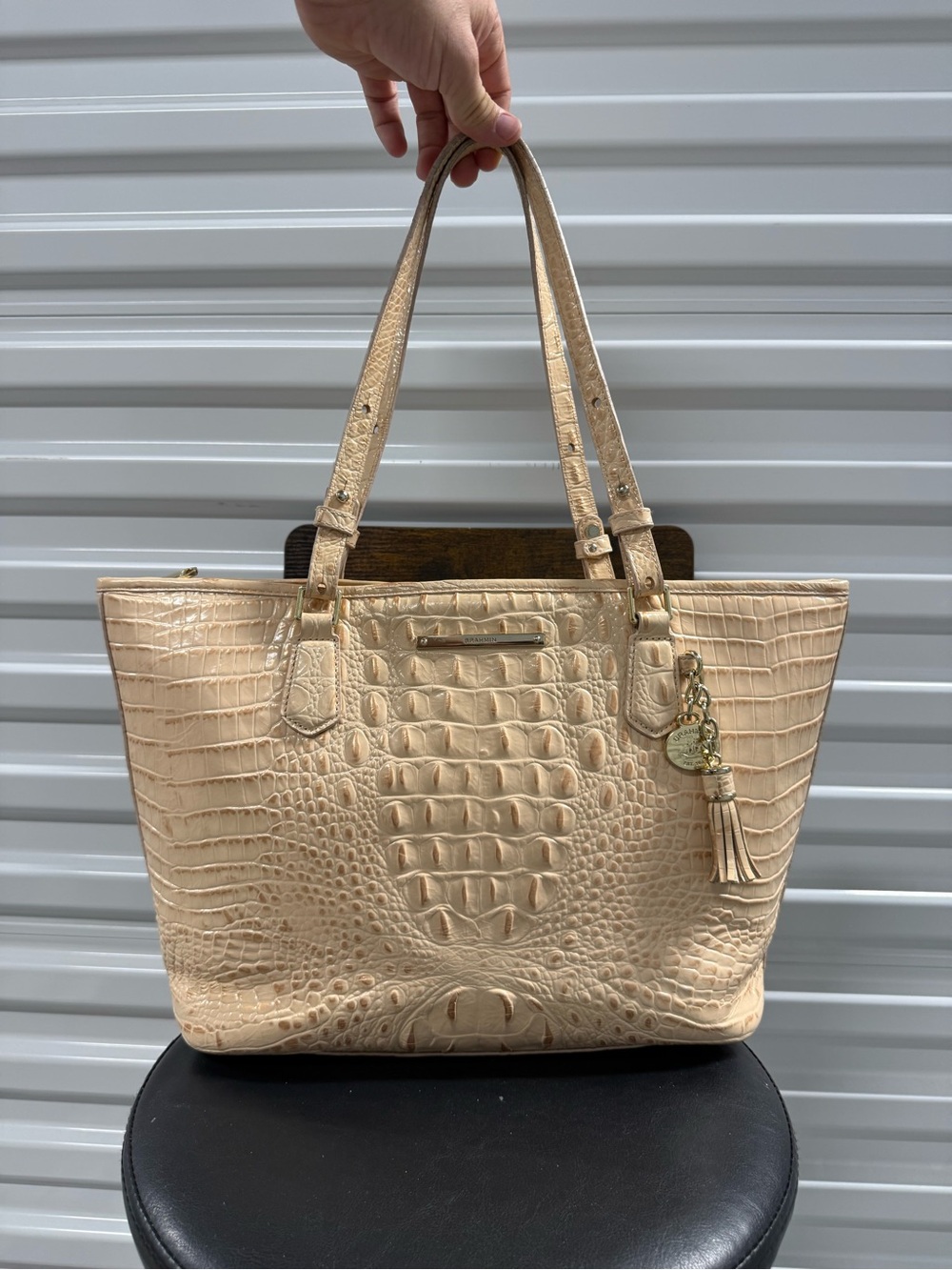 Brahmin Medium Asher Melbourne Tote Cream Embossed